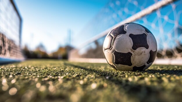 soccer ball lying in the net after a goal