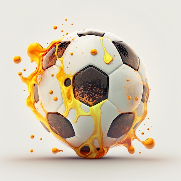 Футбольный мяч, расплавленный на белом фоне