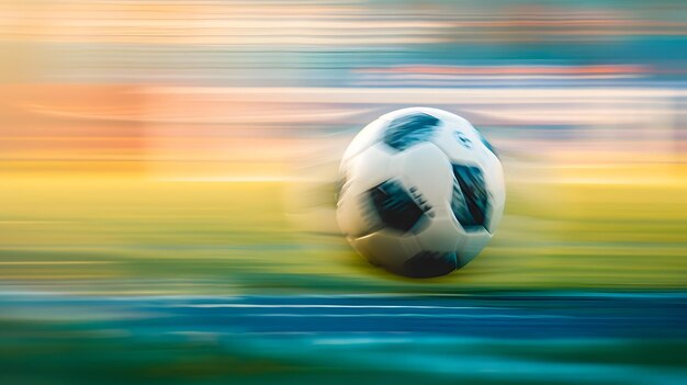 Foto la palla da calcio in movimento sul campo