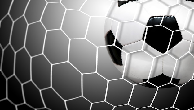 Soccer ball in the net of a goal. Soccer concept