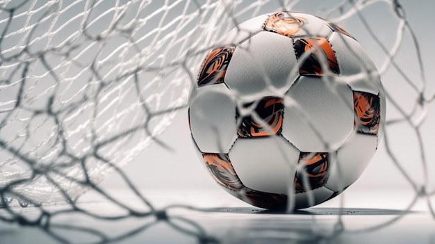 Un pallone da calcio in una rete