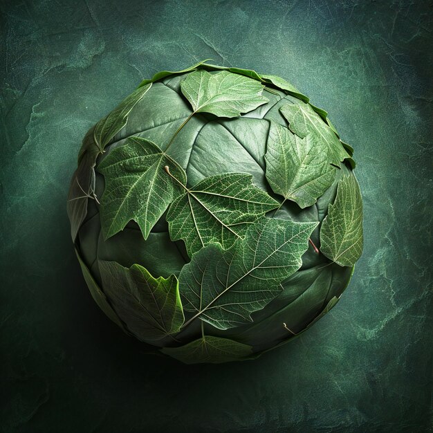 Soccer Ball Pattern with Green Leaves and Artistic Blur Eco Friendly Concept