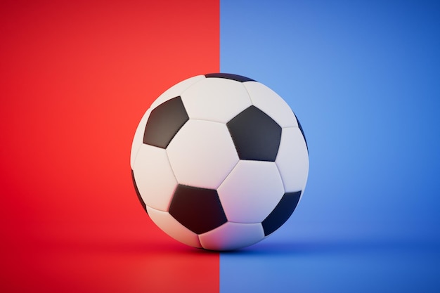 A soccer ball on a red and blue background 3D render