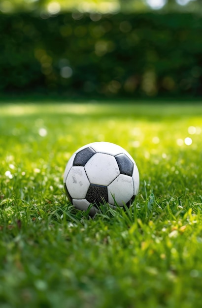 soccer ball resting on a patch of grass