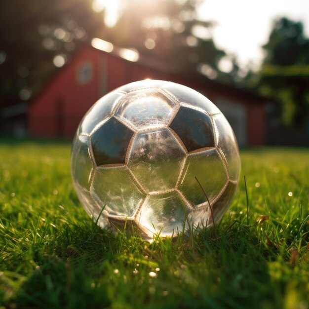 soccer ball resting on a patch of grass