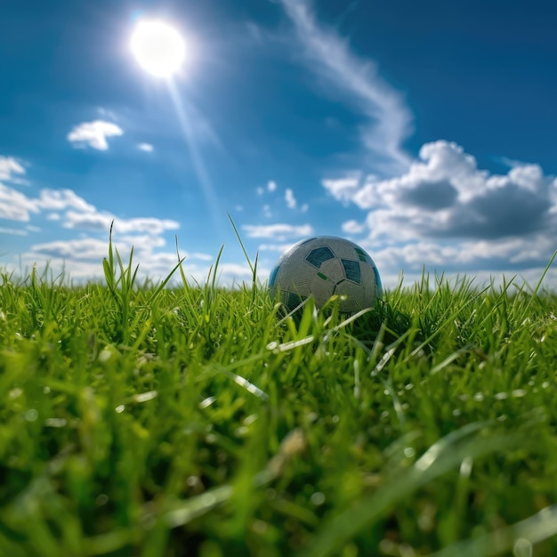 soccer ball resting on a patch of grass