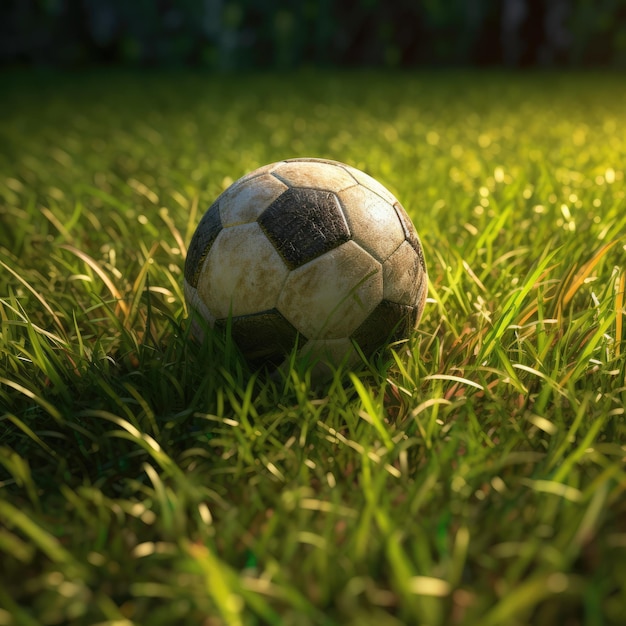 soccer ball resting on a patch of grass