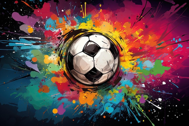 Soccer ball scores on multicolored backdrop