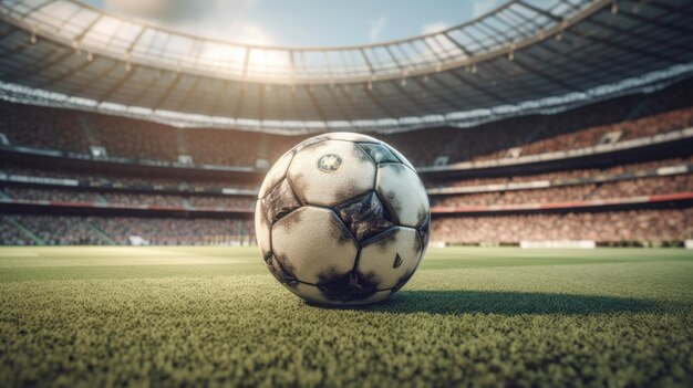 Soccer ball at the stadium CG Rendering 3D Illustration