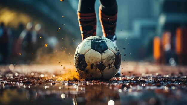 Soccer ball at the stadium Generative Ai