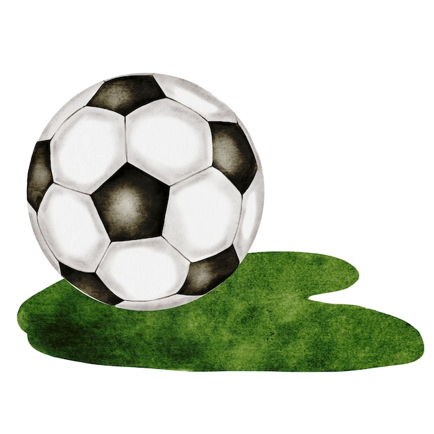 soccer ball watercolor football ballon the grass hand drawn illustration isolated on white