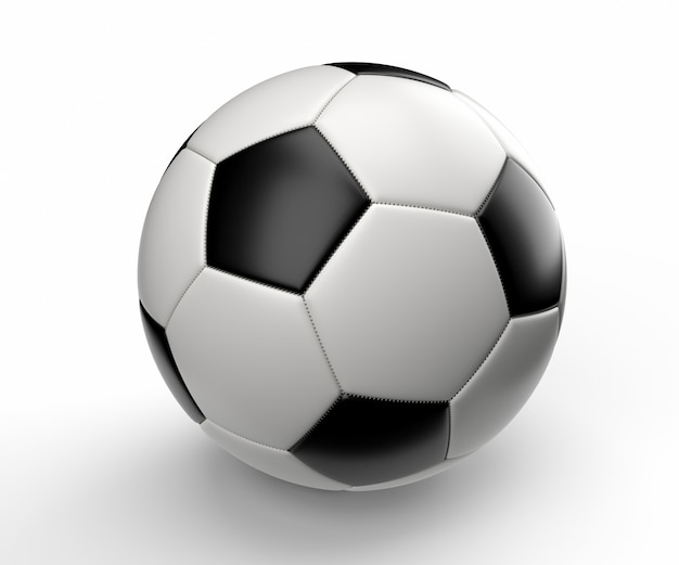 Photo soccer ball on white wall. 3d rendering illustration.