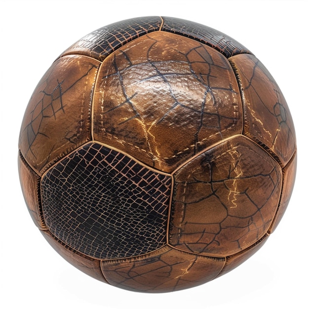 a soccer ball with a brown and black design on it