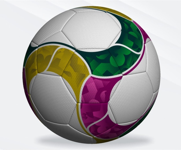 A soccer ball with colorful designs on it