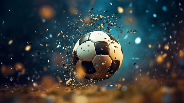 落下するコンフェッティのサッカーボール 勝利の概念