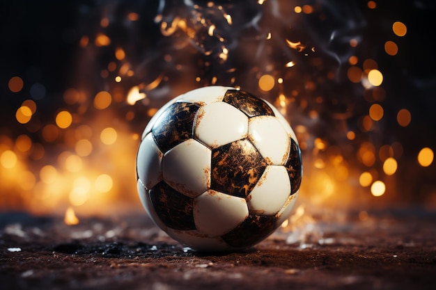 soccer ball with fire on black background