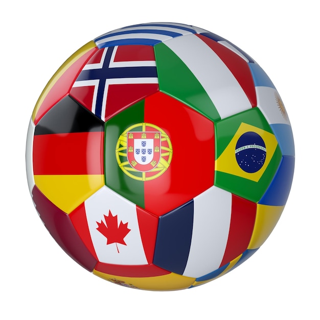 사진 흰색 배경에 국가의 국기와 함께 축구공 가죽 축구 공 국가의 국기 2022 월드컵 3d 그림