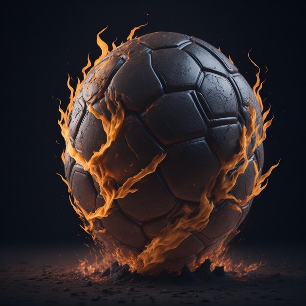 A soccer ball with flames and the word fire on it