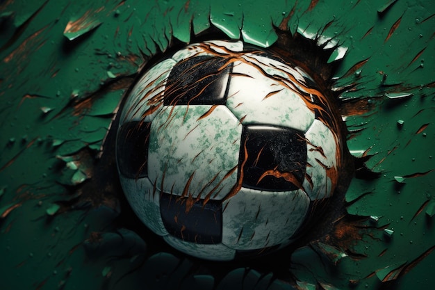 a soccer ball with a green background with a black and white soccer ball.