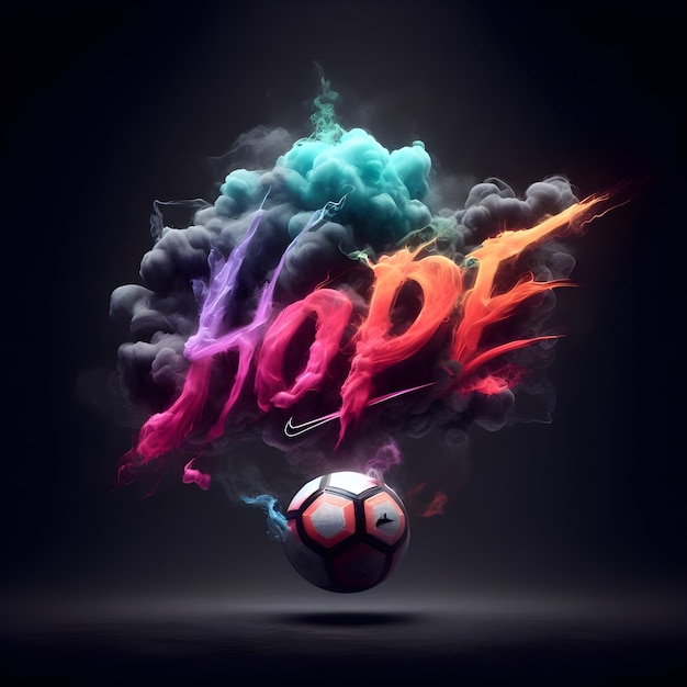 Футбольный мяч с надписью "Надежда" и яркий взрыв дыма. Векторная иллюстрация