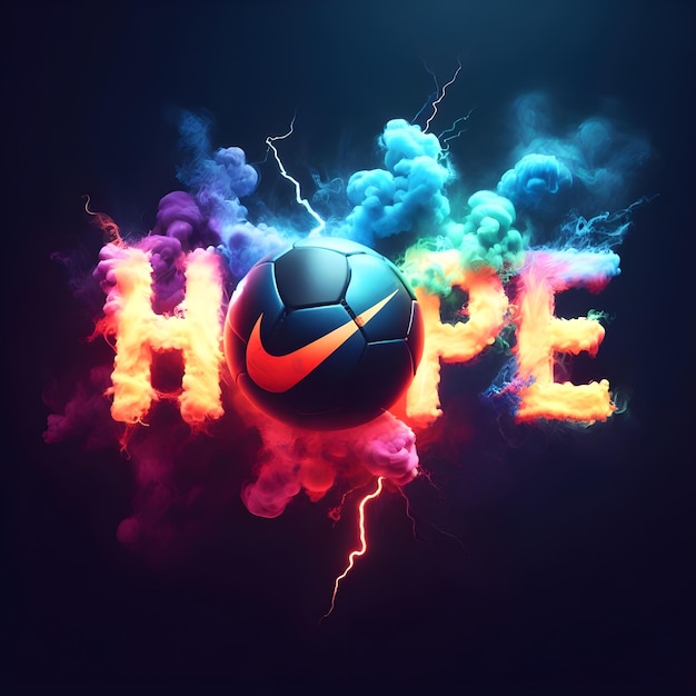 Soccer ball with the inscription hope and a bright explosion of smoke Vector illustration