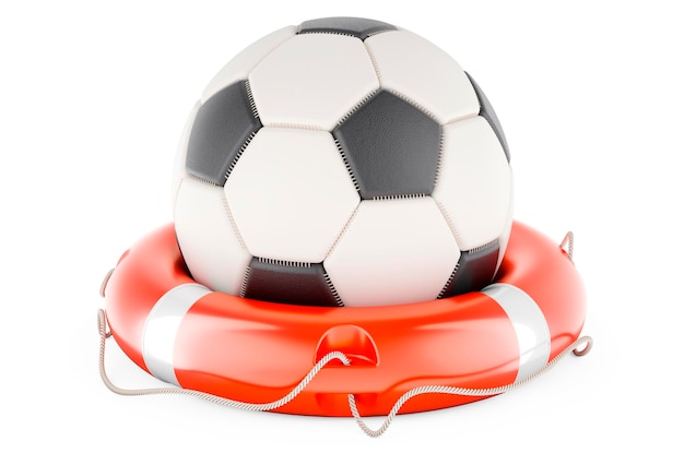 Soccer ball with lifebelt 3D rendering