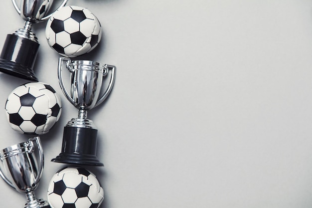 Soccer ball with a silver winning trophy