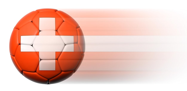 Soccer ball with Swiss flag in motion isolated