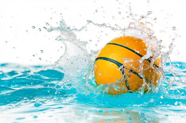 Photo a soccer ball with water splashing in the air