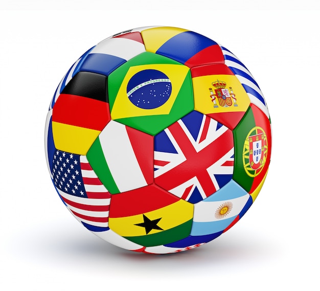 Soccer ball with world countries flags isolated