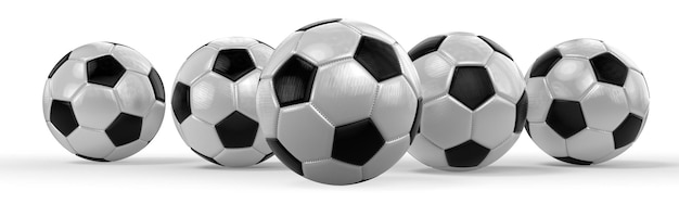 Soccer balls on white background 3D illustration