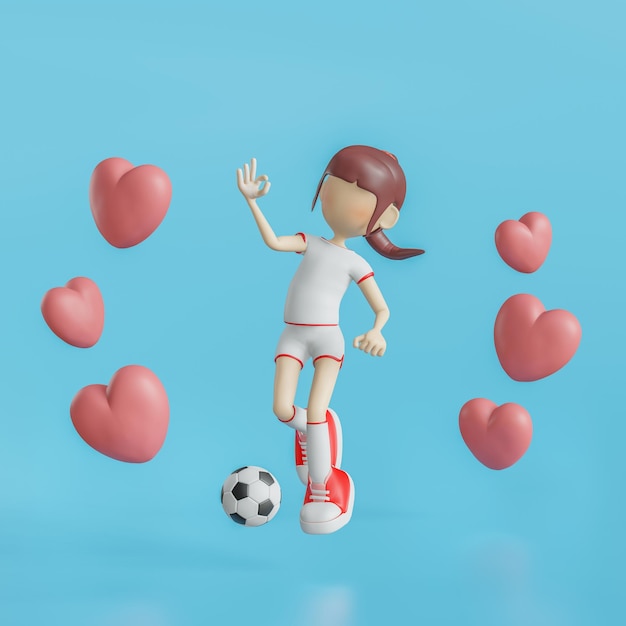 Soccer Cartoon Character Girl Poses 3d rendering