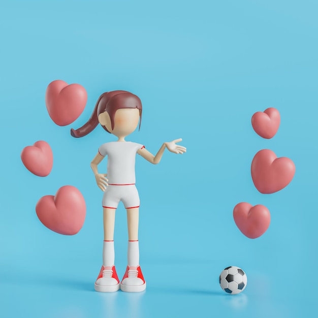 Soccer Cartoon Character Girl Poses 3d rendering