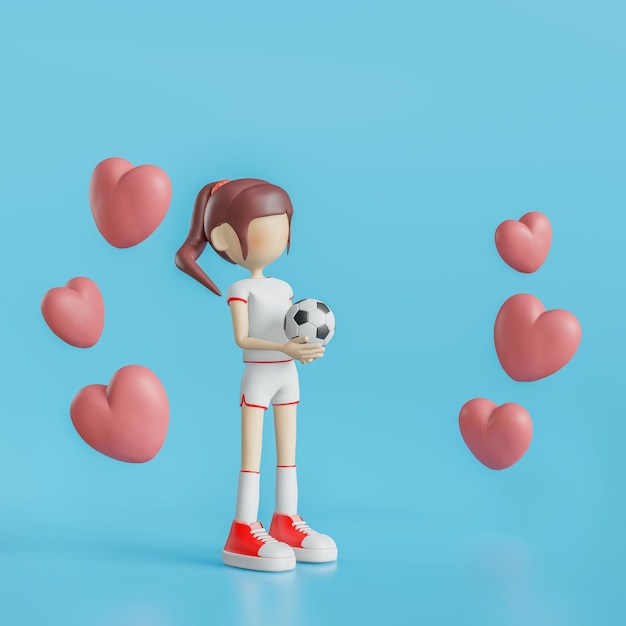 Soccer Cartoon Character Girl Poses 3d rendering