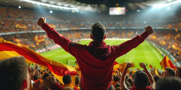 Soccer fans arm gesture in a stadium for a sport event AIG41