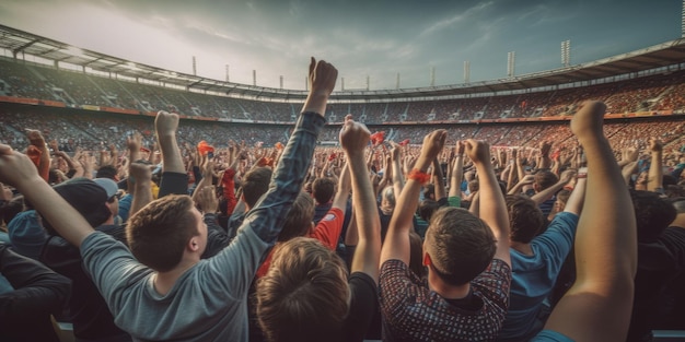 soccer fans cheering at the stadium