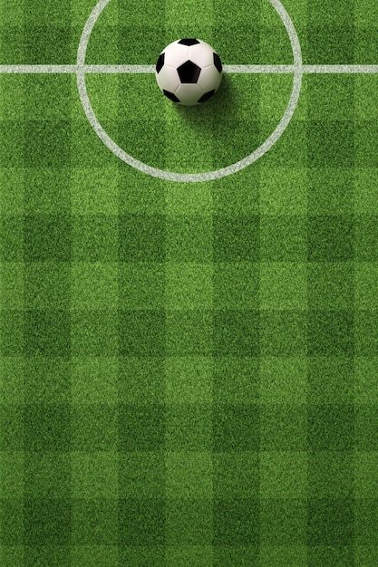 Soccer field or Football field with soccer ball on green grass background