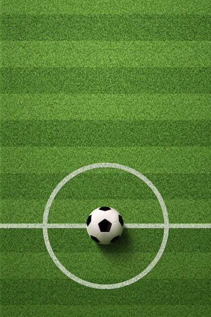 Photo soccer field or football field with soccer ball on green grass background