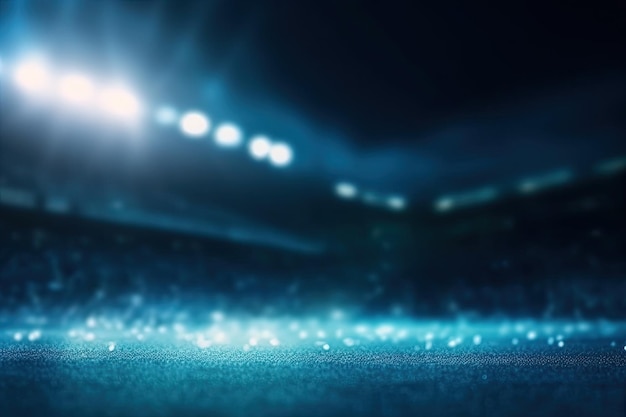 Soccer field illuminated by bright stadium lights Generative AI