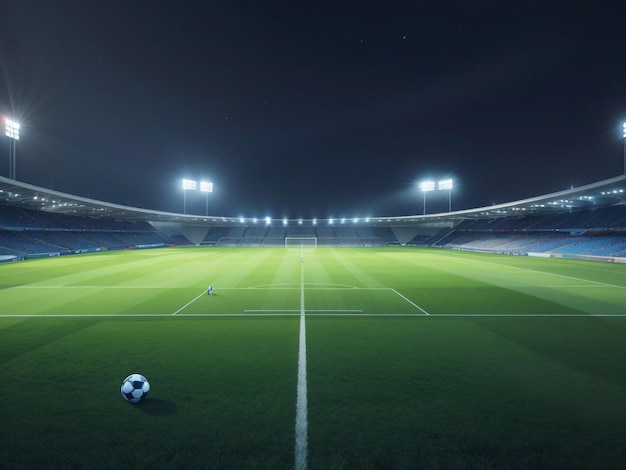 a soccer field with a soccer ball on the field