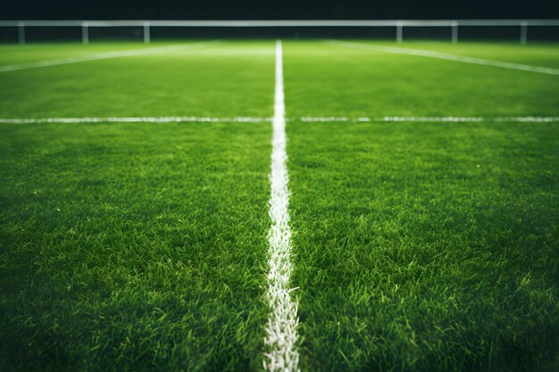 Футбольное поле с белой линией на траве Генеративный ИИ