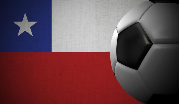 Soccer football against a Chile flag background 3D Rendering