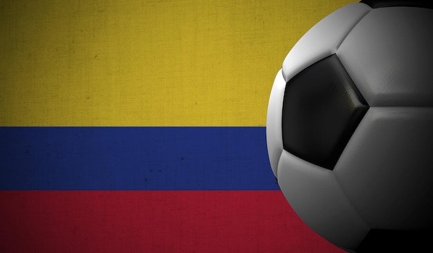 Soccer football against a Colombia flag background 3D Rendering