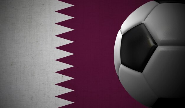 Photo soccer football against a qatar flag background 3d rendering