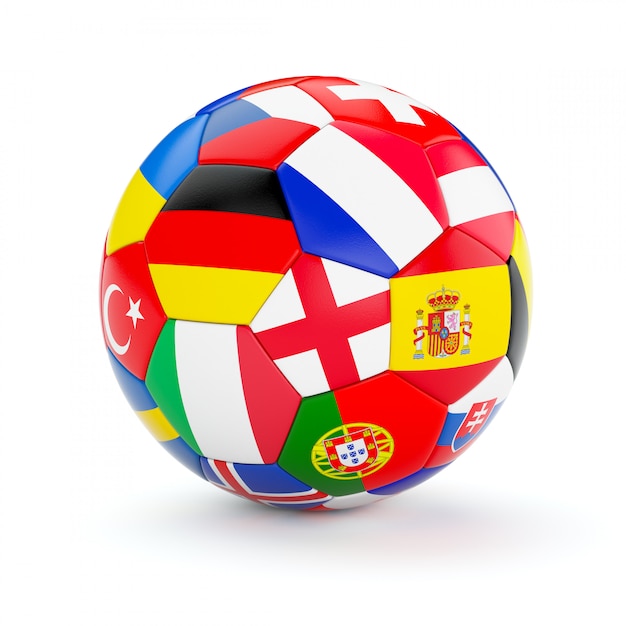 Pallone da calcio calcio con bandiere di paesi dell'europa