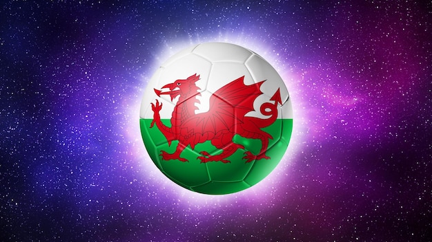 Soccer football ball with Wales flag Space background Illustration