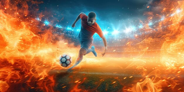 Photo soccer or football player champion tournament banner generative ai