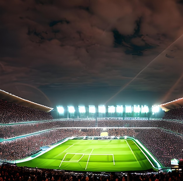 Soccer football stadium with spotlights photo AI Generated