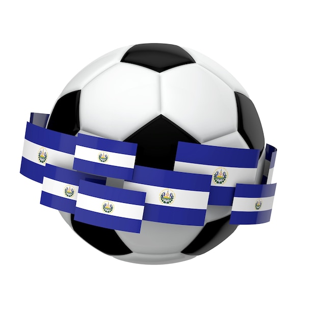 Soccer football with El Salvador flag against a plain white background 3D Rendering