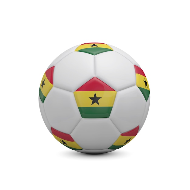 Soccer football with Ghana flag 3D Rendering